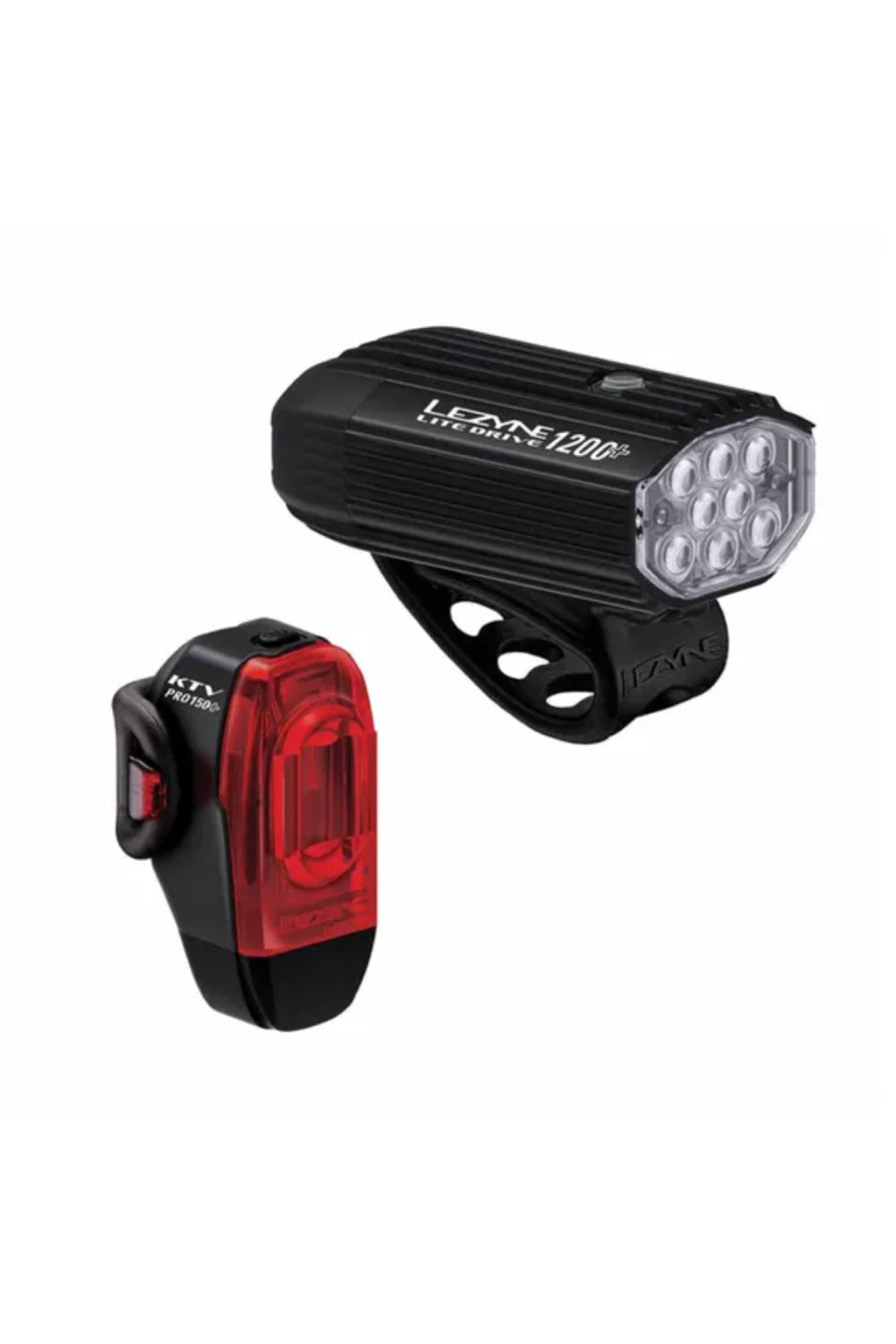 LEZYNE LITE DRIVE 1200+/KTV DRIVE SET LITE DRIVE 1200+ FRONT + KTV DVE PRO+ REAR, RUBBER STRAP