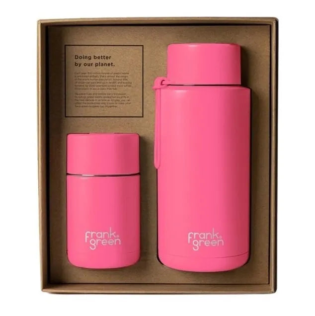 FRANK GREEN GIFT SET- 10OZ CERAMIC REUSABLE CUP + 34oz CREAMIC REUSABLE BOTTLE W/ STRAW LID