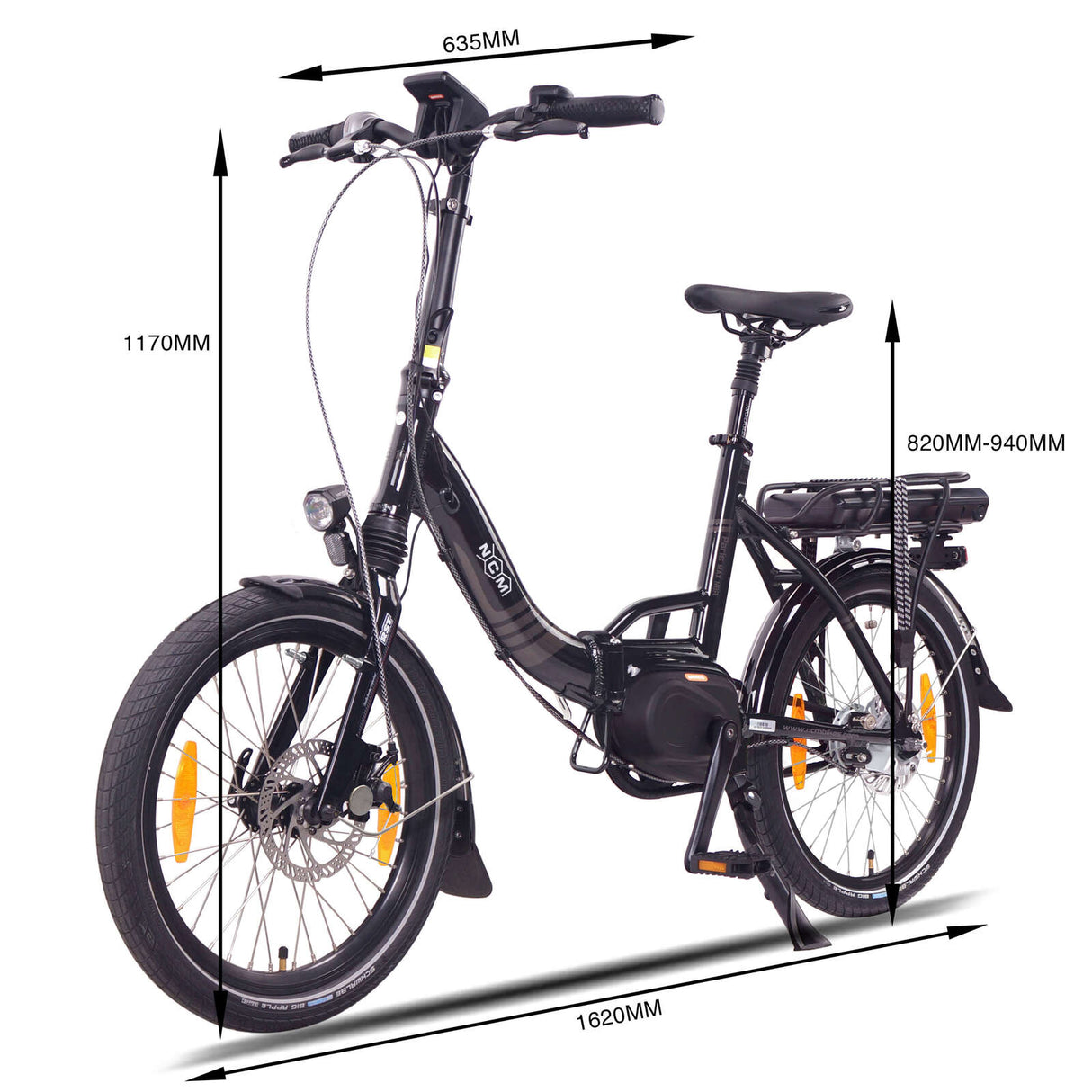 NCM Paris Max N8R Folding E-Bike, Powerful Electric Bike 250W-500W - 36V 14Ah 540Wh Battery - Black