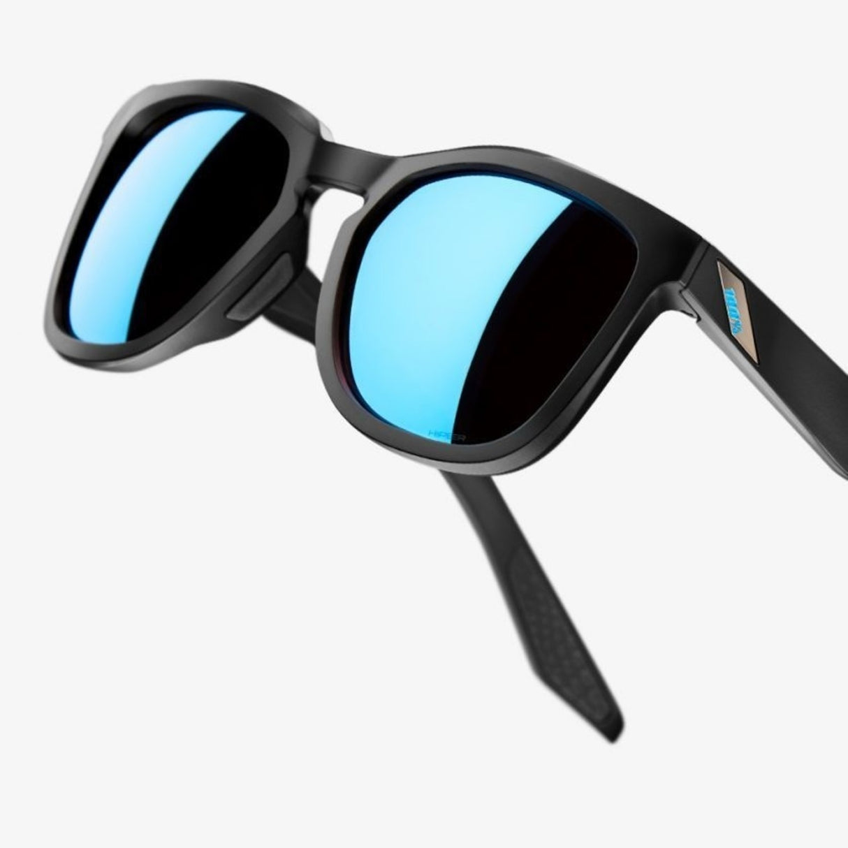 100% Hudson Bike Sunglasses Matte Black - Hiper Blue