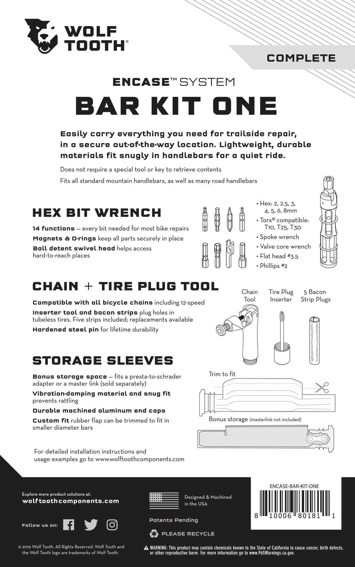 WOLF TOOTH ENCASE SYSTEM BAR KIT #ONE