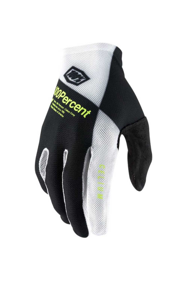 100% Celium Full Finger Gloves Black/White/Fluro Yellow