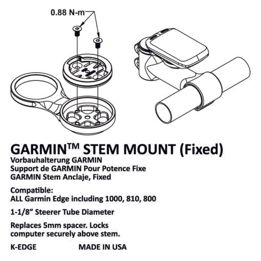 K-EDGE GARMIN FIXED STEM MOUNT BLACK