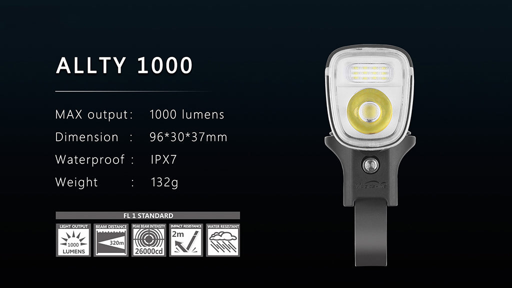 MAGICSHINE Allty 1000 - Front Light - USB - Garmin & Gopro Mounts included - IPX7